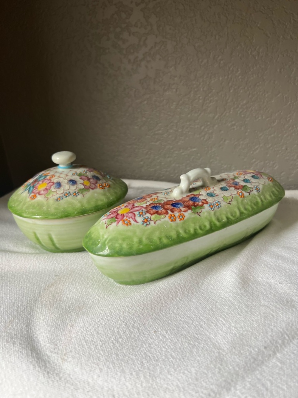 Vintage Green Floral Porcelain Decorative Dish Set